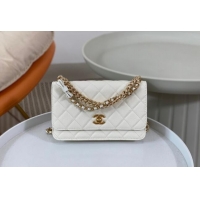 Market Sells Chanel Grained Calfskin Wallet on Chain WOC Bag 96073 Bow White 2024