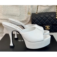 Good Quality Chanel Lambskin Platform Slides Sandal 9.5cm White 407001