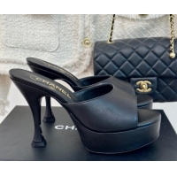 Shop Duplicate Chanel Lambskin Platform Slides Sandal 9.5cm Black 407002