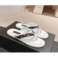 Sophisticated Chanel Calfskin Flat Thong Slide Sandal with Charm White/Black 407013