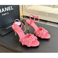 Stylish Chanel Lambskin Heel Sandals 8cm with Bloom Pink 407020