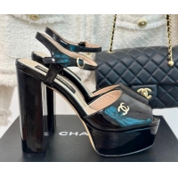 Fashion Chanel Patent Calfskin Platform High Heel Sandals 11.5cm Black 407027