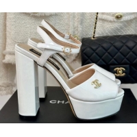 Big Discount Chanel Patent Calfskin Platform High Heel Sandals 11.5cm White 407028