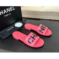 Comfortable Chanel Calfskin & Patent Flat Slides Sandal Pink 701036