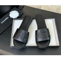 Best Price Chanel Calfskin & Patent Flat Slides Sandal Black 701039