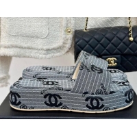 Good Looking Chanel CC Canvas Platform Slides Sandal 4cm Grey 701041