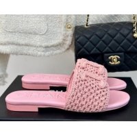 Good Quality Chanel Crochet Flat Slides Sandal Pink 701044