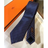 Reproduction Hermes Silk Tie with Double H 05074 Dark Blue 2023