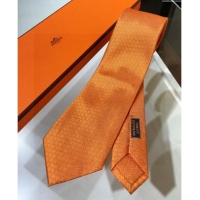 New Stylish Hermes Silk Tie in H Jacquard 05080 Orange 2023