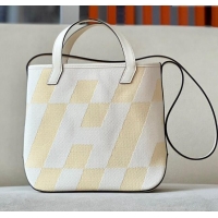 Market Sells Hermes Cabas H en Biais 27 Bag H1924 White 2023 (Handmade)