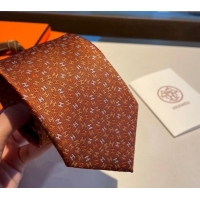 New Design Hermes Silk Tie in H Embroidery 1122 Orange 2023