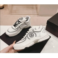 Best Price Chanel Calfskin & Mesh Sneakers with Stitching White 701051