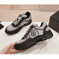 Pretty Style Chanel Calfskin & Mesh Sneakers with Stitching Grey 701052