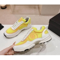 Classic Hot Chanel Calfskin & Mesh Sneakers with Stitching Yellow 701053