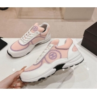 Lower Price Chanel Calfskin & Mesh Sneakers with Stitching Light Pink 701054