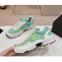 Good Product Chanel Calfskin & Mesh Sneakers with Stitching Green 701055