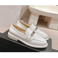 Unique Style Chanel Calfskin Loafers with Charm White 701057