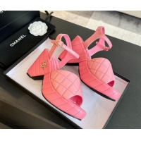 Best Grade Chanel Quilted Lambskin Platform Sandals 8cm Pink 701065