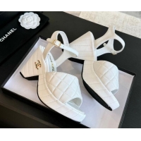 Lowest Cost Chanel Quilted Lambskin Platform Sandals 8cm White 701066