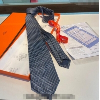 High Quality Cheap Hermes Chaine Silk Tie 0408 Dark Blue 2024