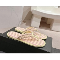 Good Product Chanel Striped Flat Thong Slides Sandal Yellow/Pink 701075