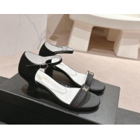 Top Design Chanel Satin Calfskin Heel Sandals 5cm with CC Black 701078