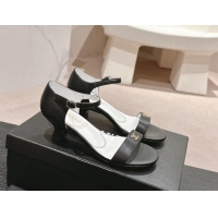 Duplicate Chanel Calfskin Heel Sandals 5cm with CC Black 701080