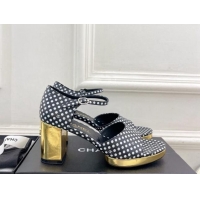 Discount Chanel Calfskin Sandals 7.5cm with Gold-Tone Heel and Dots Black 701086