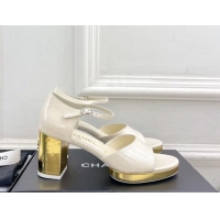 Best Grade Chanel Calfskin Sandals 7.5cm with Gold-Tone Heel White 701088