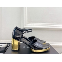 Classic Hot Chanel Calfskin Sandals 7.5cm with Gold-Tone Heel Black 701089