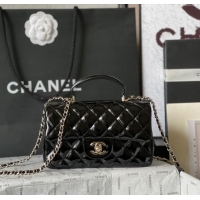 Market Sells Chanel Patent Calfskin Mini Flap Bag with Top Handle AS2431 Black 2024