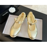 Good Looking Chanel Lambskin Mary Janes Ballet Flat with Charm Gold-Tone 701093