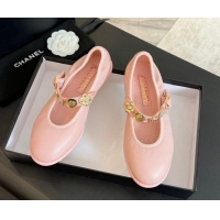 Unique Style Chanel Lambskin Mary Janes Ballet Flat with Charm Light Pink 701094