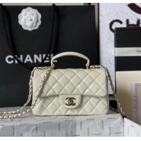 Grade Design Chanel Patent Calfskin Mini Flap Bag with Top Handle AS2431 White 2024