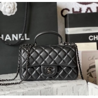 Reasonable Price Chanel Lambskin Mini Flap Bag with Top Handle AS2431 All Black 2024