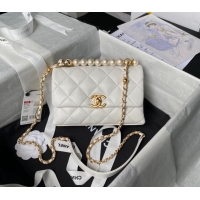 Super Quality Chanel Shiny Lambskin Mini Flap Bag with Top Handle Bag AS5001 Pearls White 2024