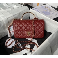 Best Price Chanel Shiny Lambskin Mini Flap Bag with Top Handle Bag AS4924 Strass Burgundy 2024