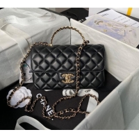 Buy Fashionable Chanel Shiny Lambskin Mini Flap Bag with Top Handle and Strass AS4924 Black 2024