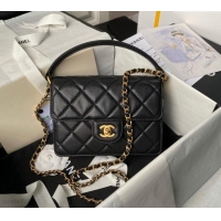 Buy Fashionable Chanel Grained Calfskin Small Flap bag with Top handle AS6262 Black 2024