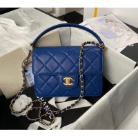 Super Quality Chanel Grained Calfskin Small Flap bag with Top handle AS6262 Blue 2024