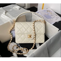 Best Quality Chanel Grained Calfskin Small Flap bag with Top handle AS6262 White 2024