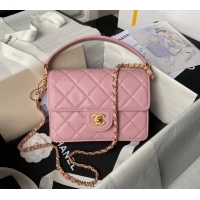 Most Popular Chanel Grained Calfskin Small Flap bag with Top handle AS6262 Light Pink 2024