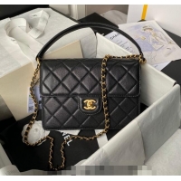 Shop Best Chanel Grained Calfskin Flap bag with Top Handle Bag AS6261 Black 2024