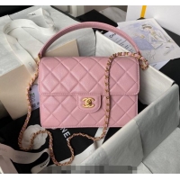 Buy Discount Chanel Grained Calfskin Flap bag with Top handle AS6261 Pink 2024