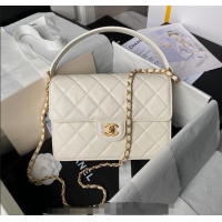 New Design Chanel Grained Calfskin Flap bag with Top handle AS6261 White 2024