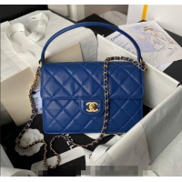 Well Crafted Chanel Grained Calfskin Flap bag with Top handle AS6261 Blue 2024