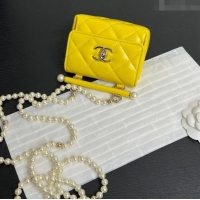 New Design Chanel Lambskin Triangle Clutch with Chain and Pearls AP4006 Yellow 2024