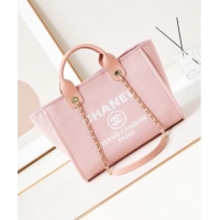 Discount Chanel Deauville Mixed Fibers & Calfskin Small Shopping Bag AS3257 Light Pink 2024