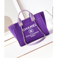 Inexpensive Chanel Deauville Mixed Fibers & Calfskin Small Shopping Bag AS3257 Purple 2024