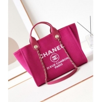 Cheapest Chanel Deauville Mixed Fibers & Calfskin Small Shopping Bag AS3257 Fuchsia Pink 2024